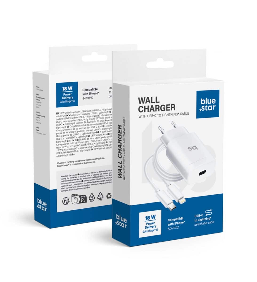 BLUE STAR travel charger Type C + cable Type C to Lightning PD QC4.0 3A 18W TFK-TC-1099C white BLUE STAR travel charger Type C + cable Type C to Lightning PD QC4.0 3A 18W TFK-TC-1099C white - Image 1