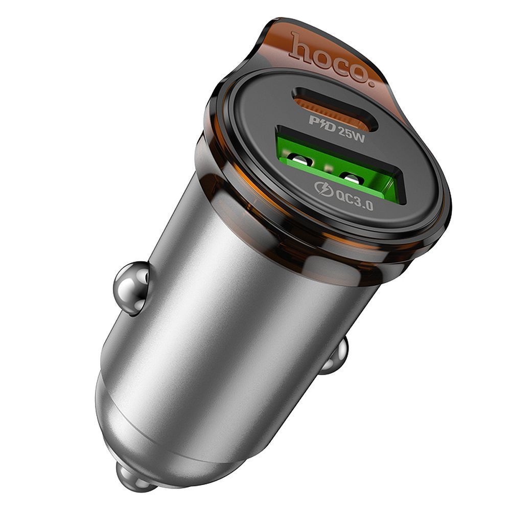 Car charger Hoco USB A + USB C PD QC3.0 43W NZ16A metal gray - Image 2