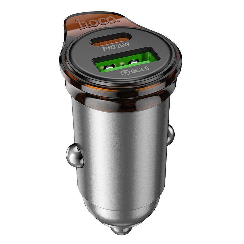 Car charger Hoco USB A + USB C PD QC3.0 43W NZ16A metal gray - Image 1