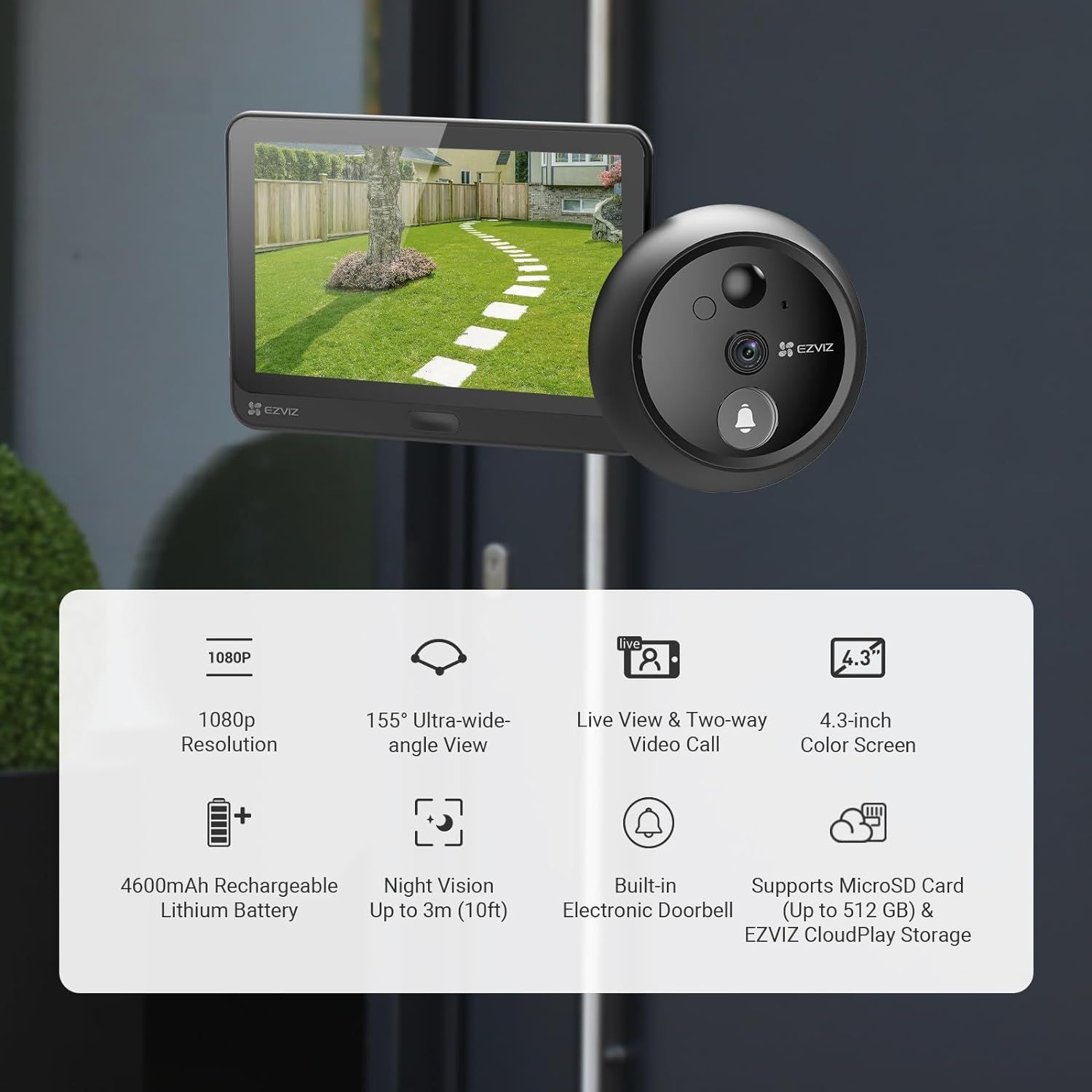 EZVIZ Doorbell HP4 Peephole, FHD - Image 2