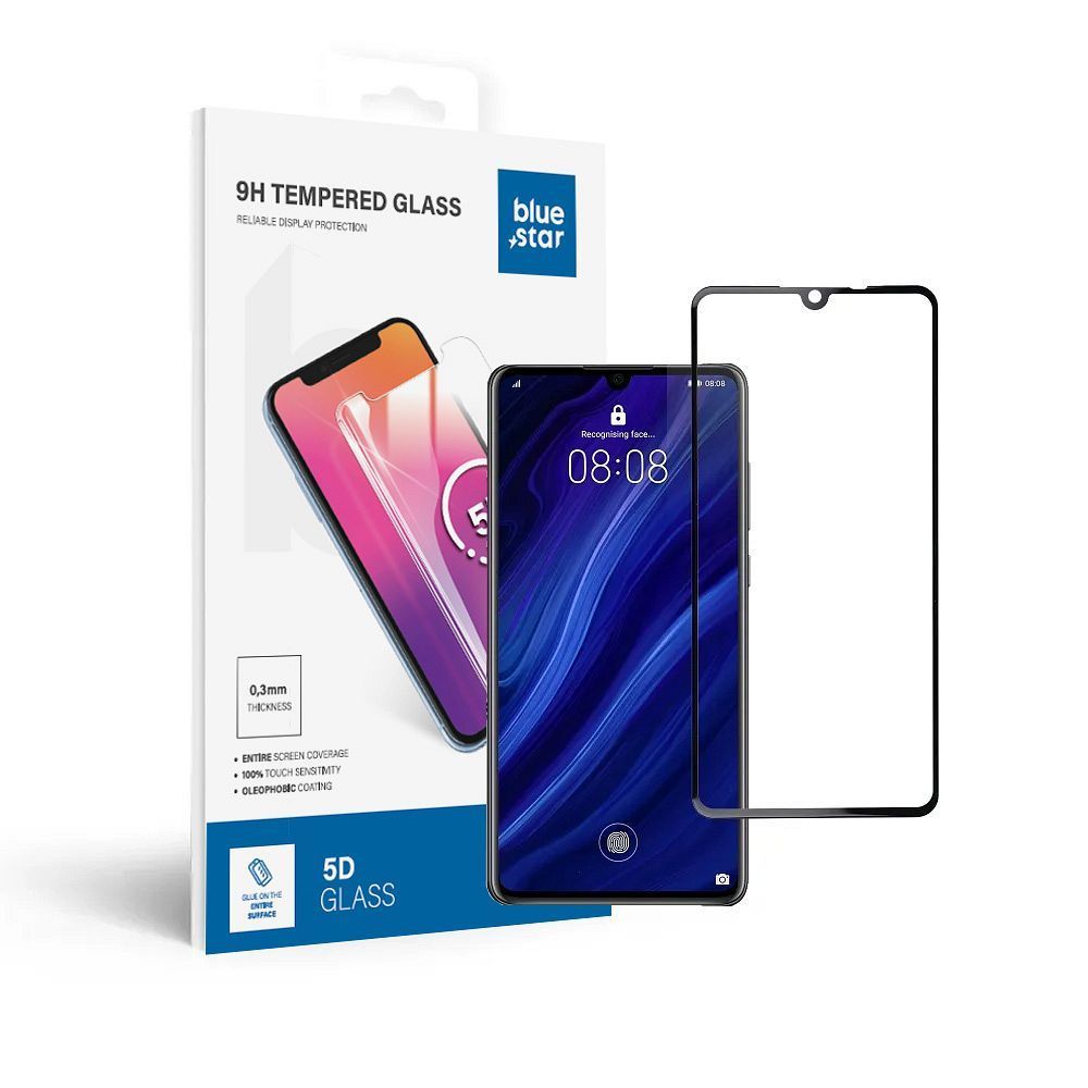 Tempered Glass Blue Star - Huawei P30 (full glue/small size) - black Tempered Glass Blue Star - Image 1