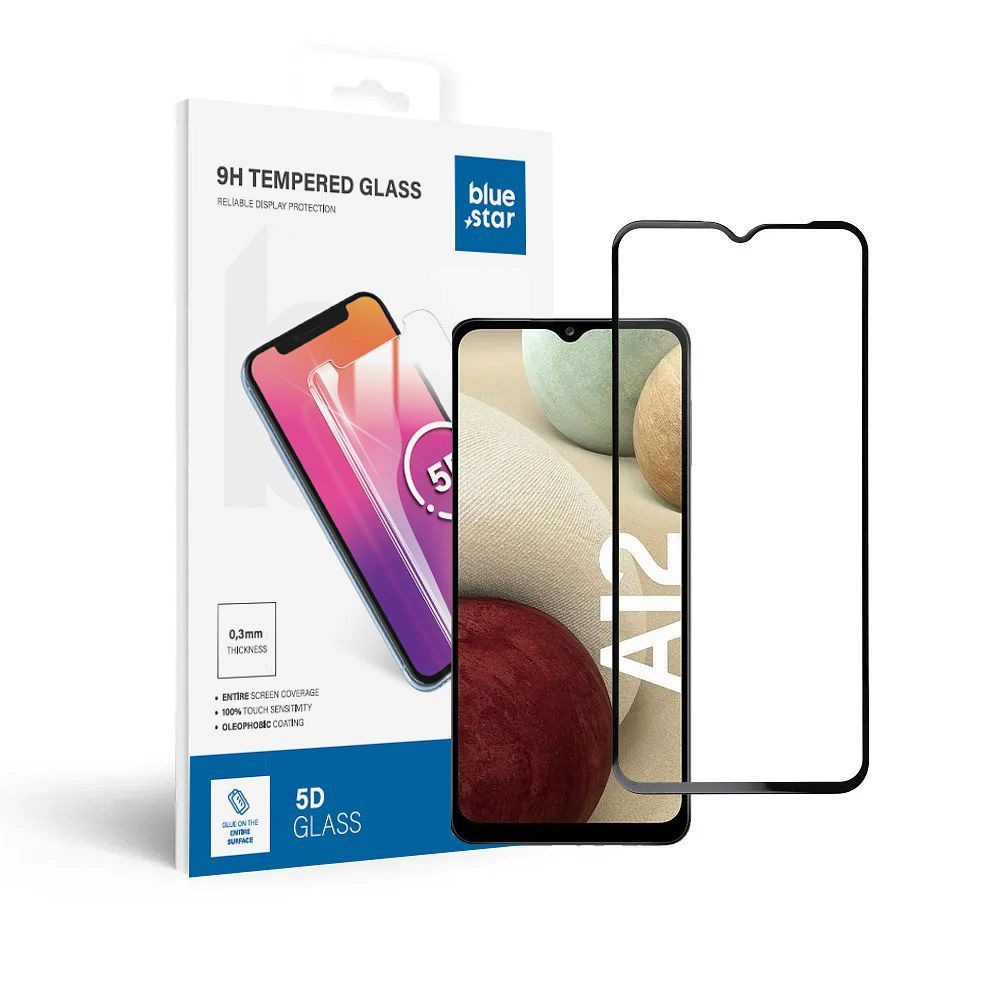 Tempered Glass Blue Star - SAMSUNG A12 Full Face (full glue with frame/small size) - black Tempered Glass Blue Star - Image 1