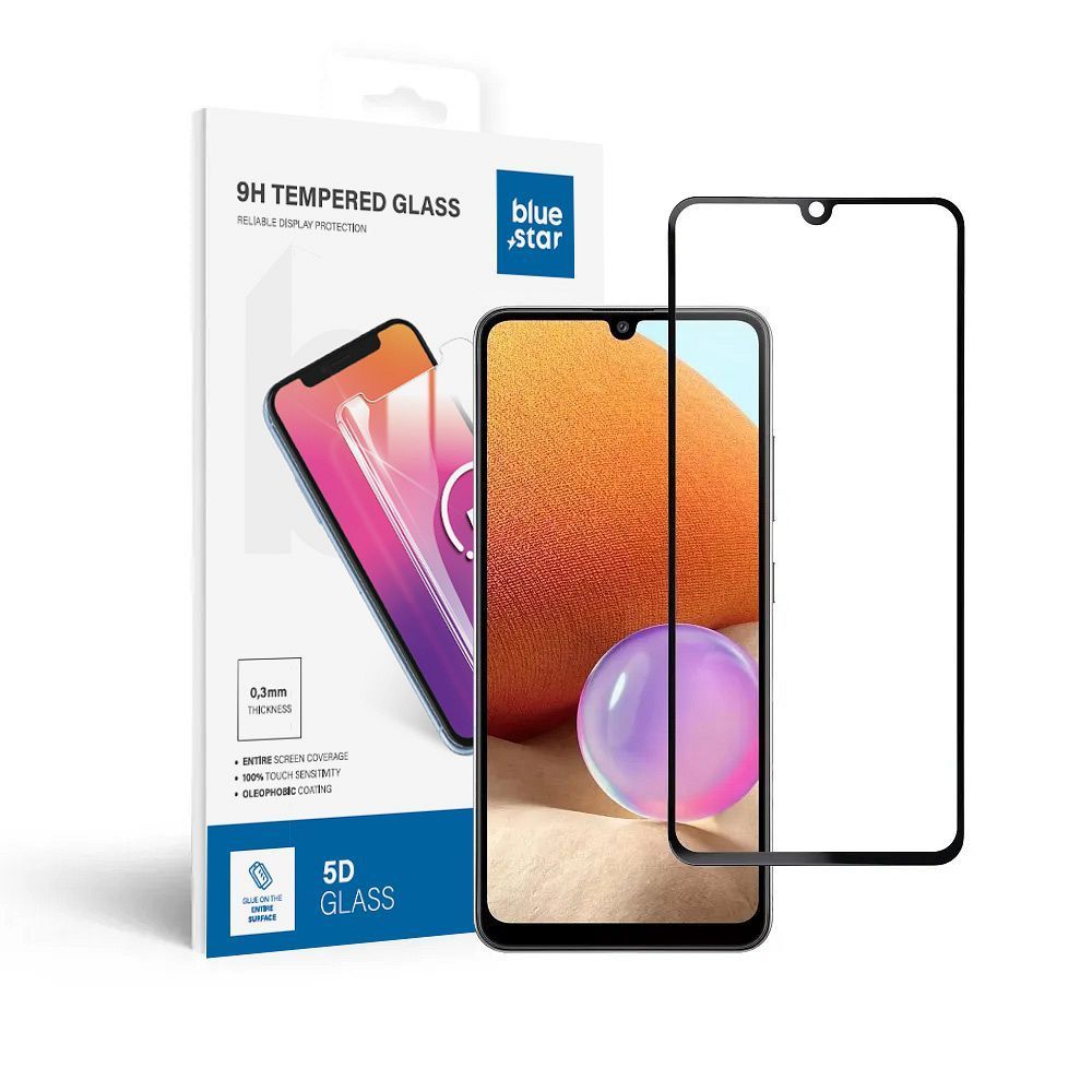 Tempered Glass Blue Star - SAMSUNG A32 LTE Full Face (full glue with frame/small size) - black Tempered Glass Blue Star - Image 1
