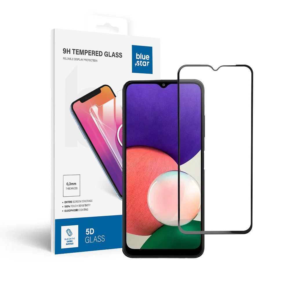 Tempered Glass Blue Star - SAMSUNG A22 5G Full Face (full glue with frame/small size) - black Tempered Glass Blue Star - Image 1
