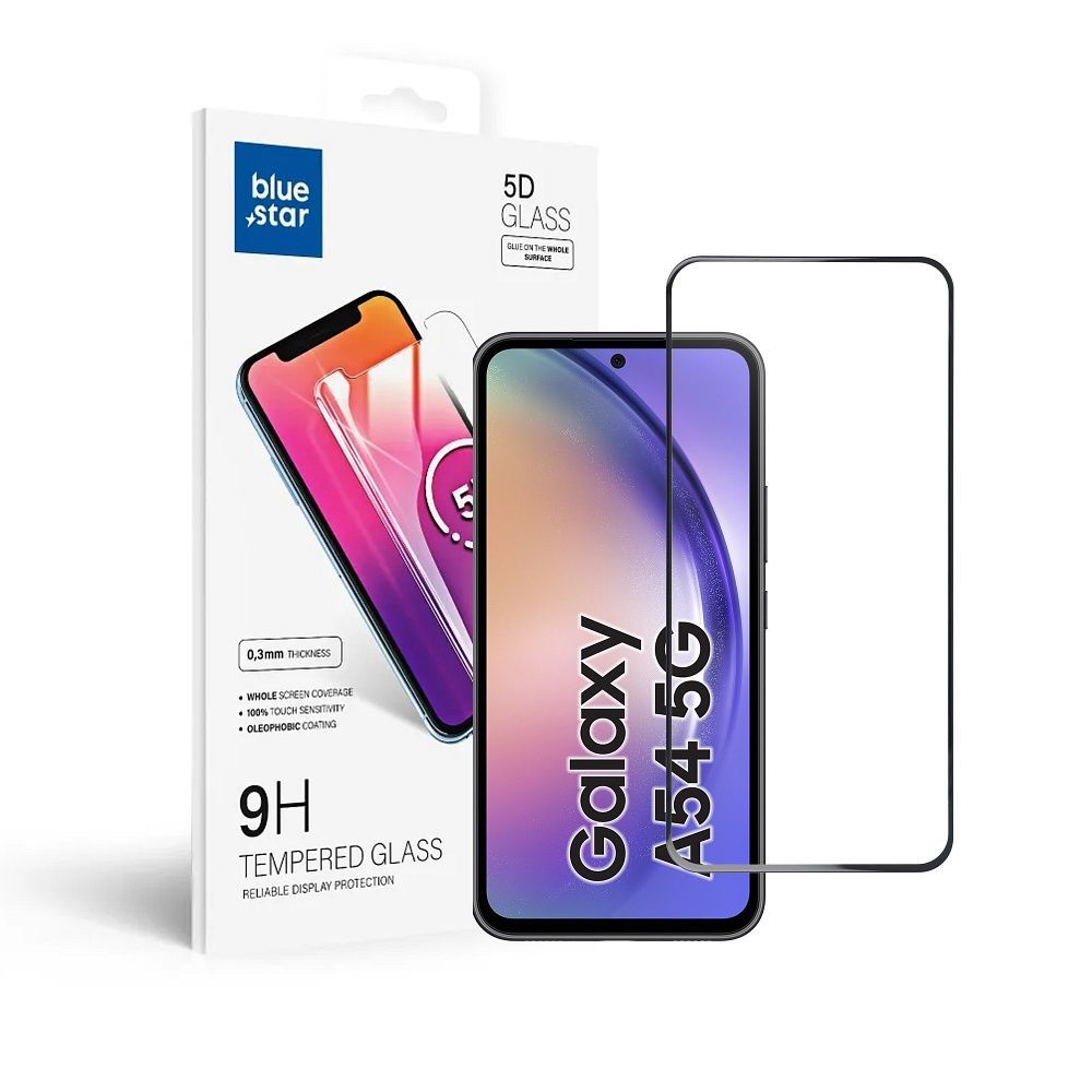 Tempered Glass Blue Star - SAMSUNG A54 5G Full Face (full glue with frame/small size) - black Tempered Glass - Image 1