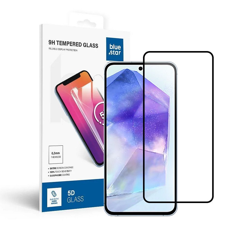 Tempered Glass Blue Star - SAMSUNG A55 5G Full Face (full glue with frame/small size) - black Tempered Glass - Image 1