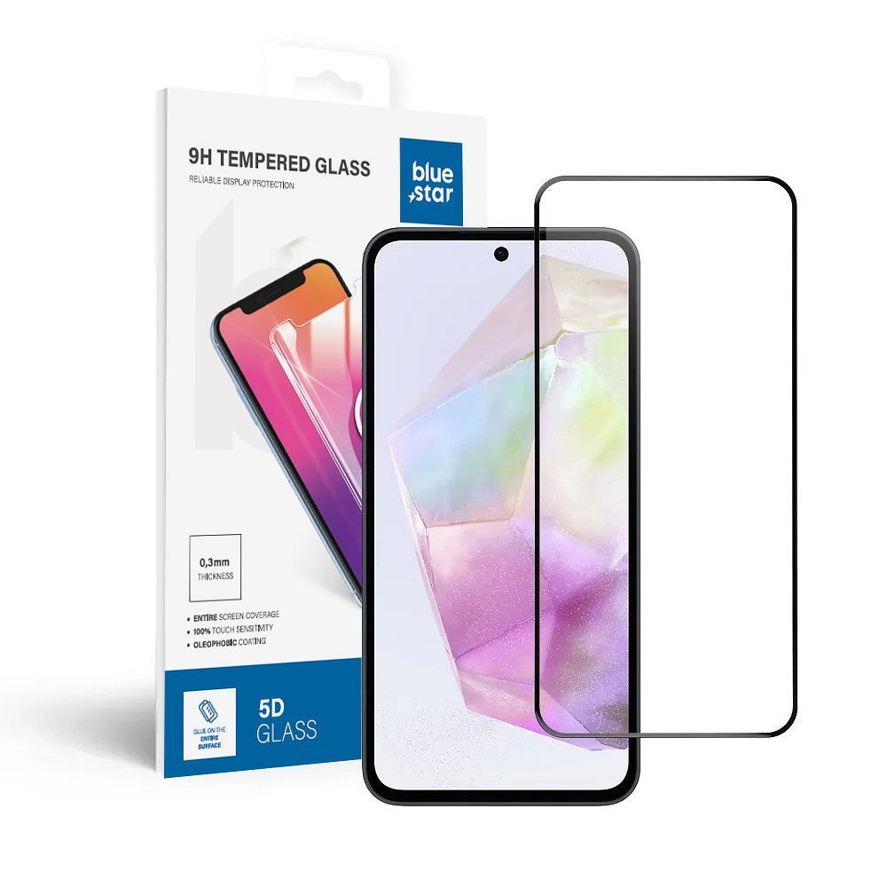 Tempered Glass Blue Star - SAMSUNG A35 5G Full Face (full glue with frame/small size) - black - Image 1