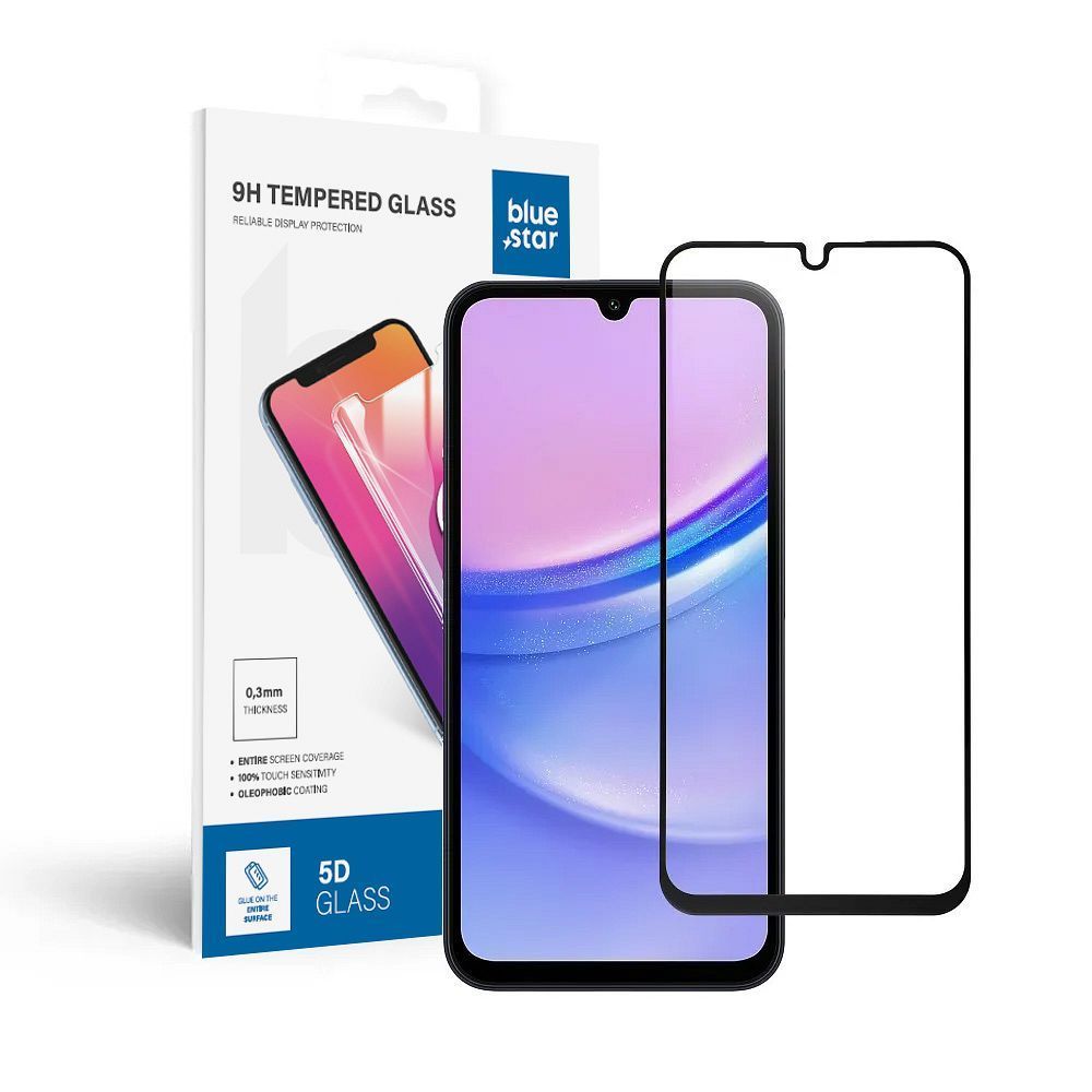 Tempered Glass Blue Star - SAMSUNG A15 5G Full Face (full glue with frame/small size) - black Tempered Glass Blue Star - Image 1