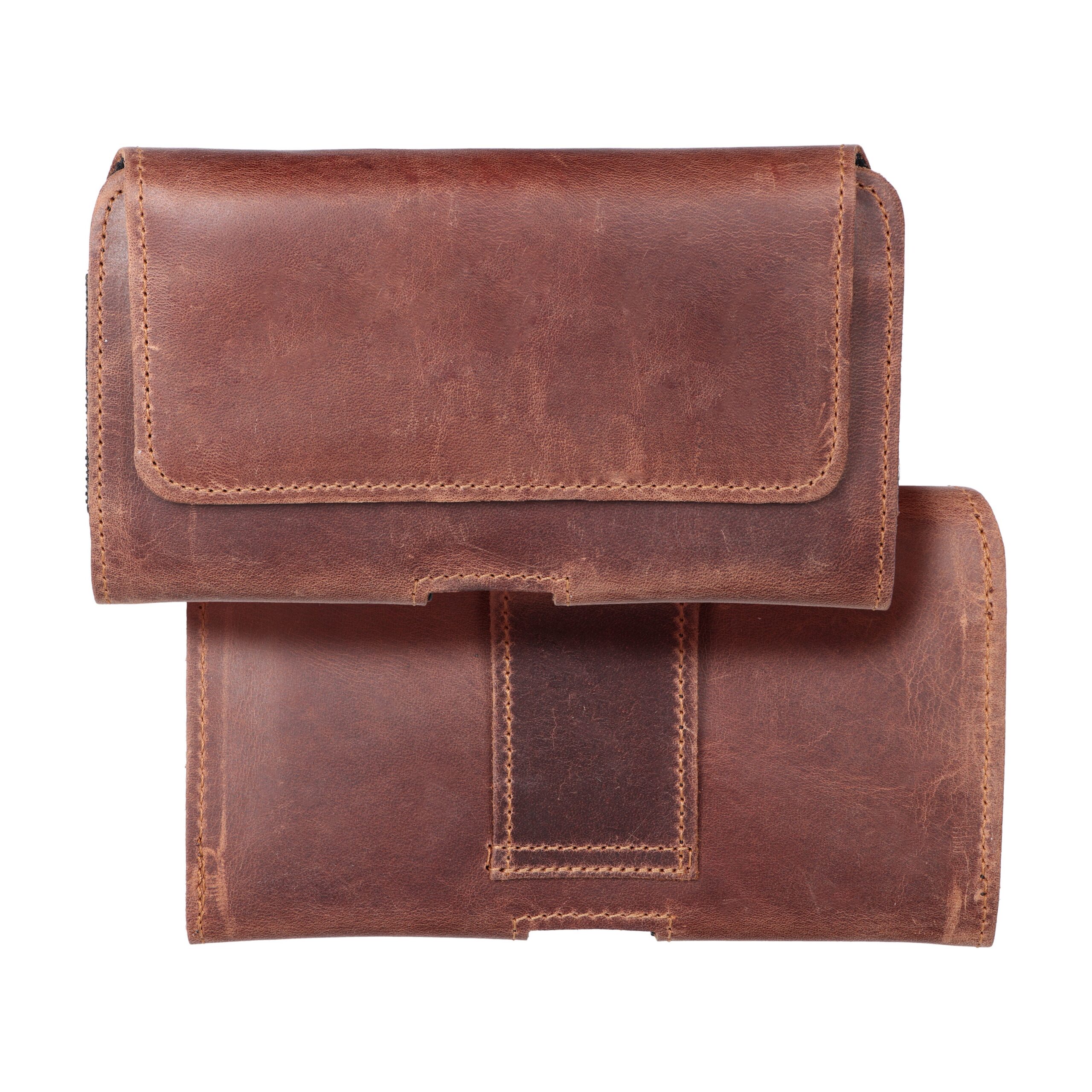 ROYAL Crazy Horse universal horizontal leather belt holster size L for IPHONE 12 / 12 PRO / 13 / 13 PRO / 14 / 14 PRO / SAMSUNG S10 / S20 / S21 / A40 / HUAWEI P8 LITE / P30 / P40 / P9 LITE brown - Image 1