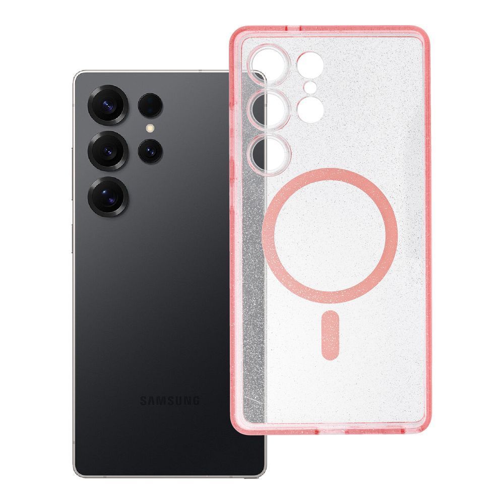 Case for Samsung S25 ULTRA Clear Mag Cover (STR) compatible with MagSafe pink glitter CLEAR MAG COVER case compatible with MagSafe for SAMSUNG S25 Ultra pink glitter - Image 1