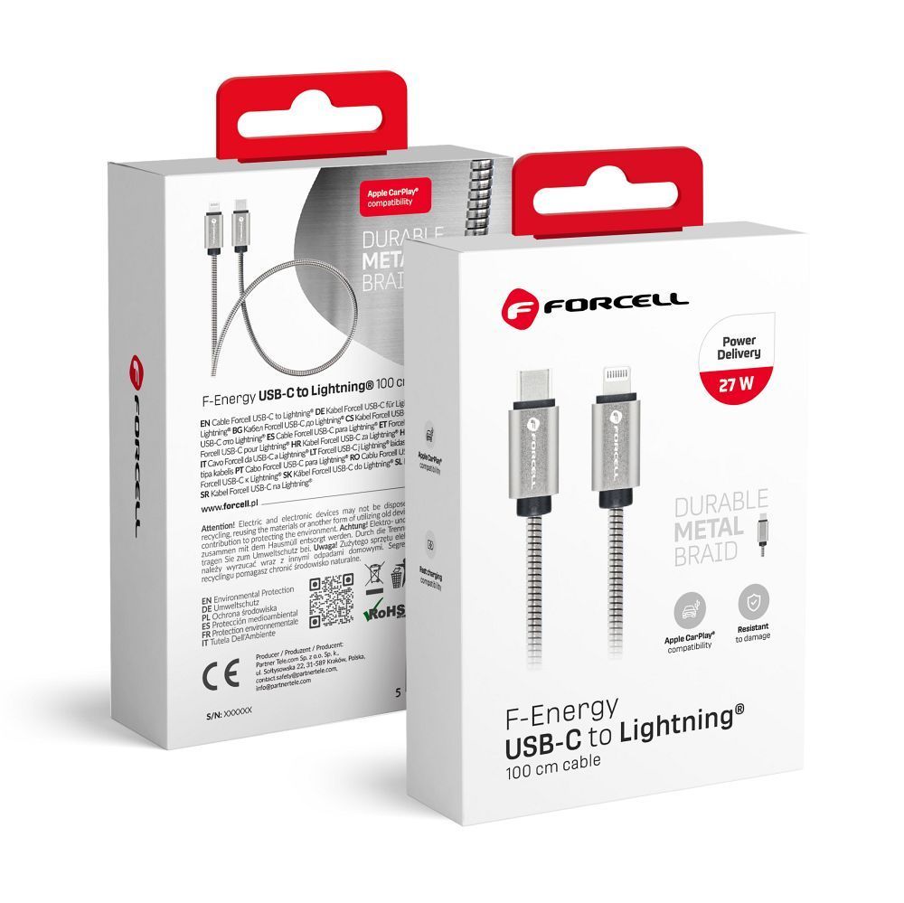 FORCELL F-ENERGY Metal C238 cable Type C to Lightning PD 3A 27W 1 m silver - Image 1