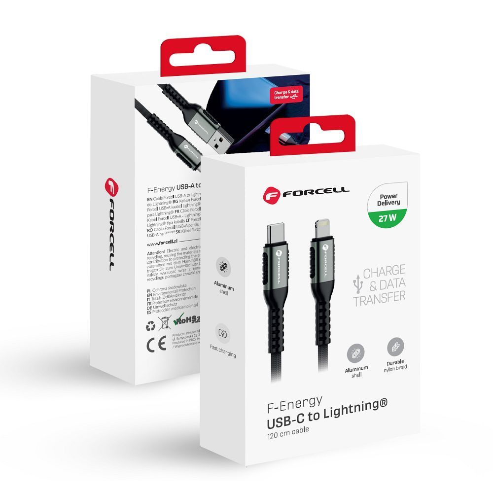 FORCELL F-ENERGY C259 cable Type C to Lightning PD 3A 27W Cafule 1,2 m black - Image 1