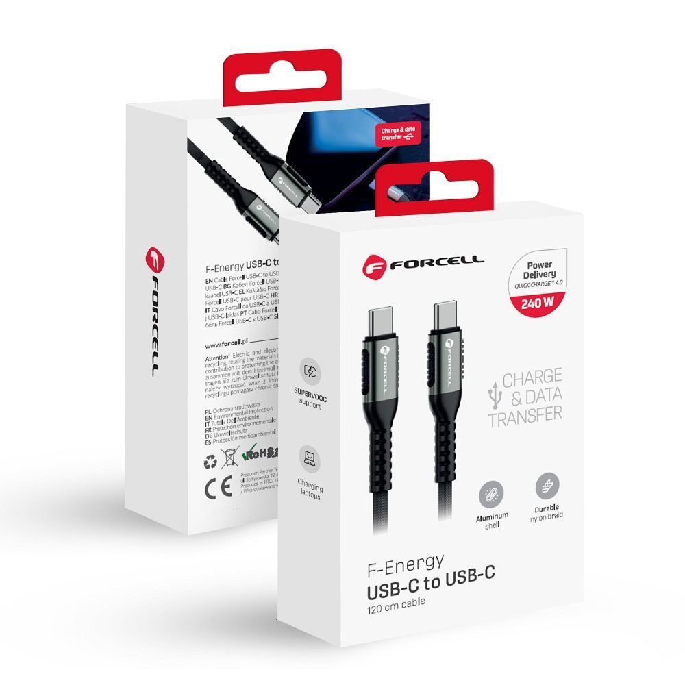 FORCELL F-ENERGY C263 cable Type C to Type C QC4.0 PD 5A 240W Cafule 1,2 m black - Image 1