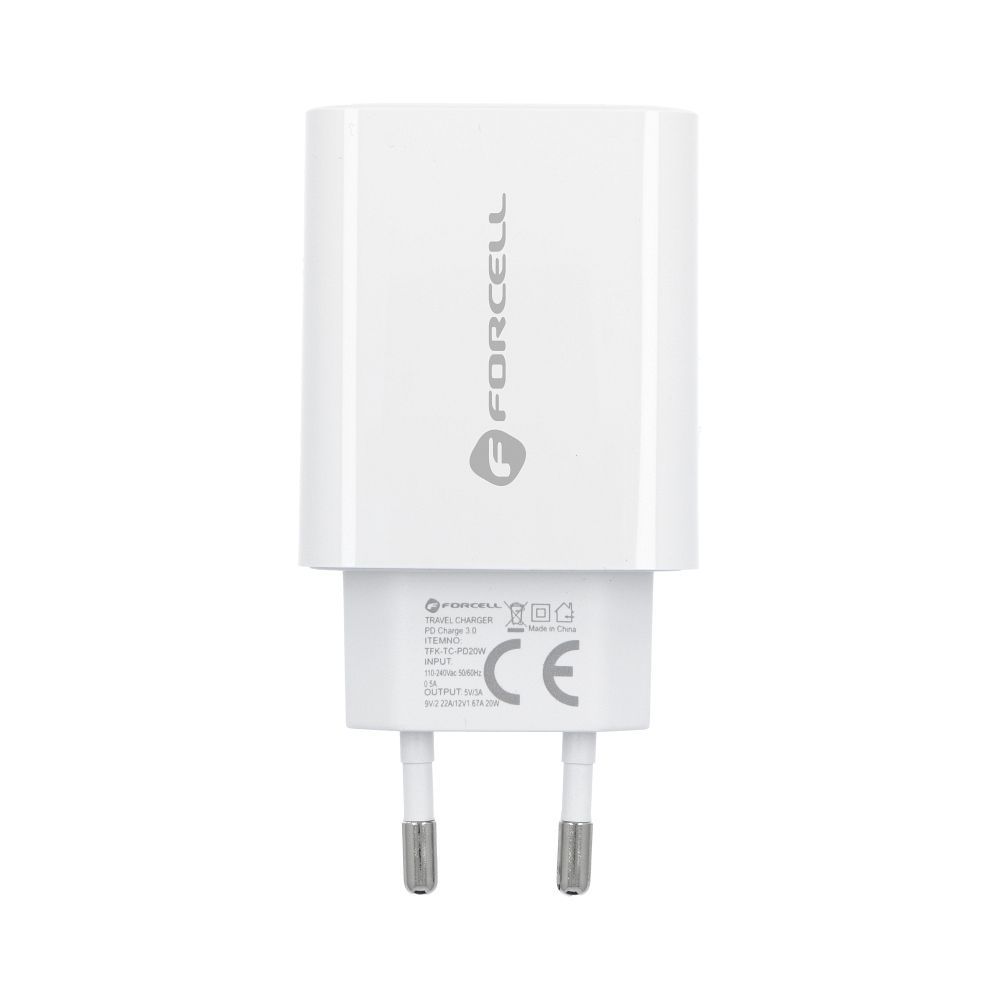 FORCELL F-ENERGY TFK-TC-20WPD travel charger Type C + cable Type C to Lightning PD QC4.0 3A 20W white - Image 2
