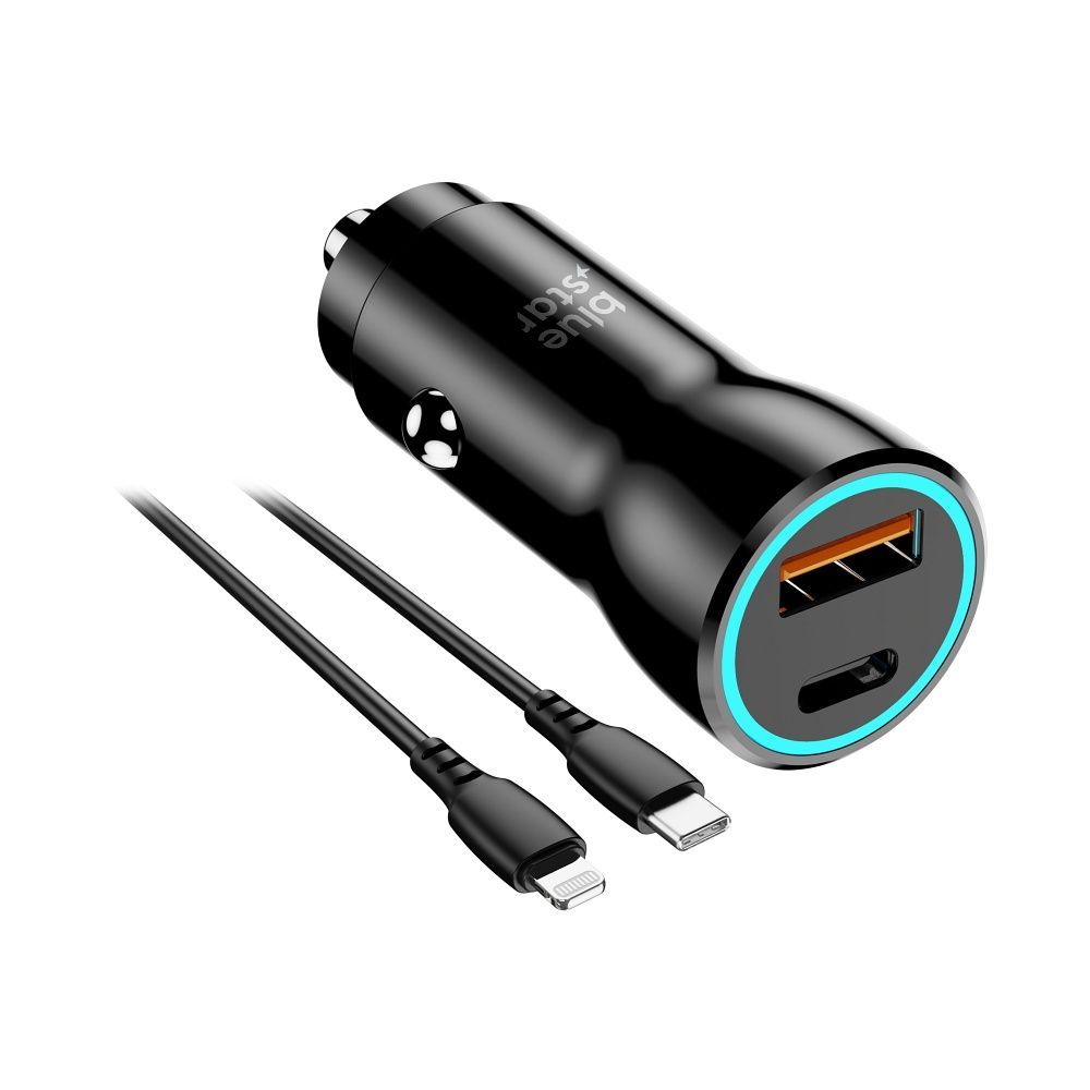 BLUE STAR car charger 3A 25W Type C + USB A + cable Type C to Lightning PD QC3.0 AFC PPS black - Image 2