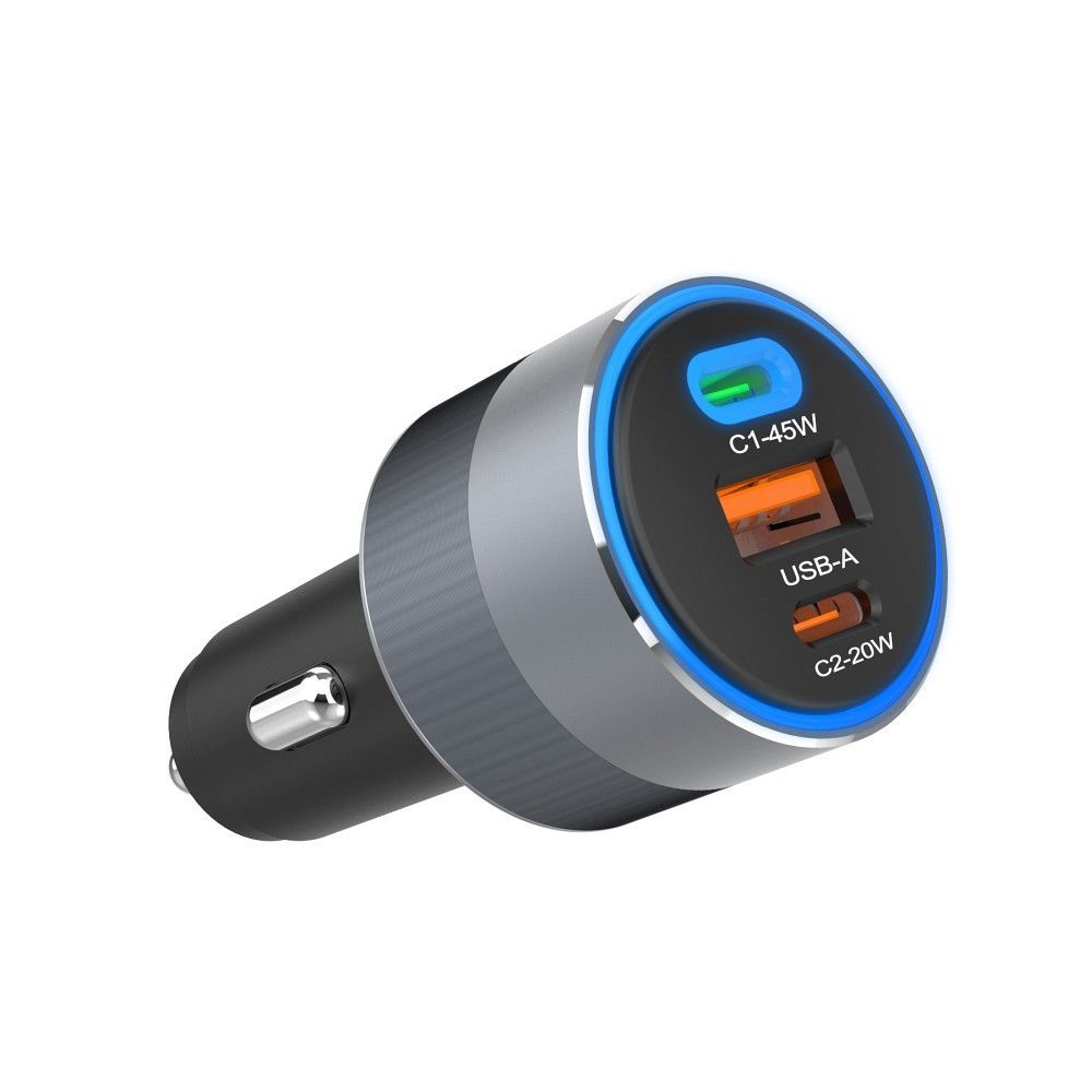 FORCELL F-ENERGY Alu car charger 2 x Type C + USB A PD QC4.0 SFC 2.0 4,5A 65W gray - Image 2