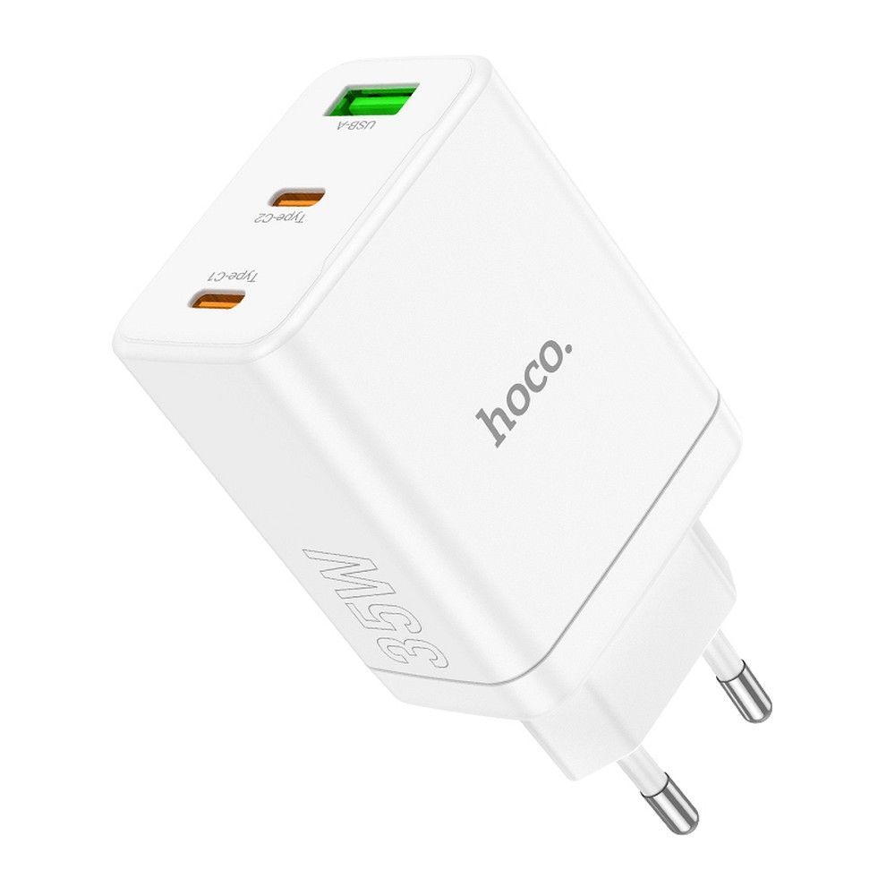 Phone charger Hoco 2 x USB C + USB A QC3.0 PD 3A 35W N33 white HOCO charger 2 x Type C + USB A PD QC3.0 3A 35W N33 white - Image 1