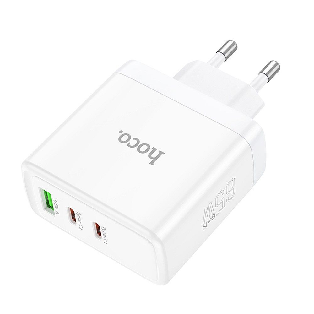 HOCO wall charger 2 x Type C + USB A QC PD 65W GaN N30 white - Image 2