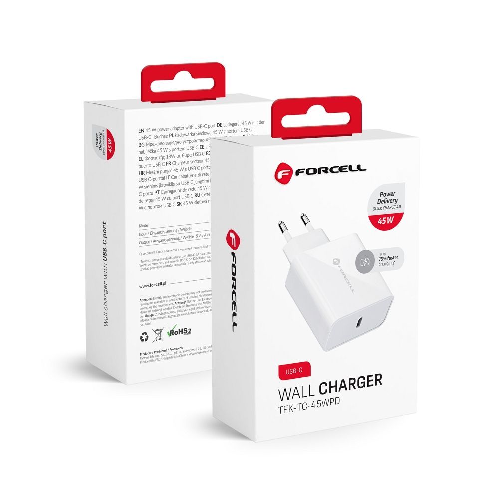 FORCELL F-ENERGY TFK-TC-45WPD travel charger Type C PD QC4.0 3A 45W white - Image 1