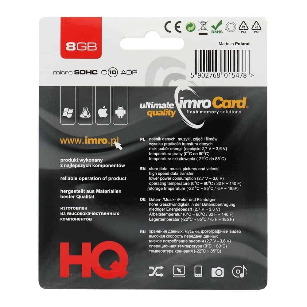 IMRO memory card microSD 8GB 100MB/s class 10 UHS I with adapter SD - Image 2
