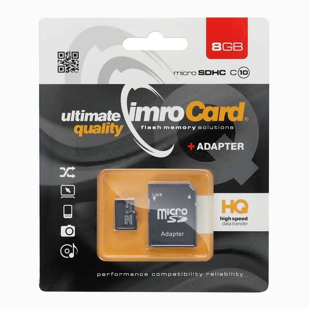 IMRO memory card microSD 8GB 100MB/s class 10 UHS I with adapter SD IMRO memory card microSD 8GB 100MB/s class 10 UHS I with adapter SD - Image 1