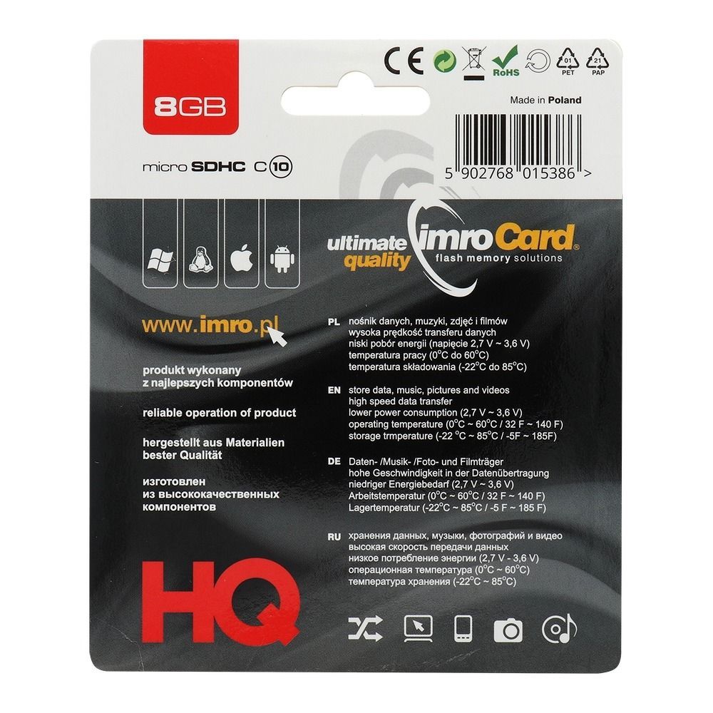 IMRO memory card microSD 8GB 100MB/s class10 UHS I - Image 2