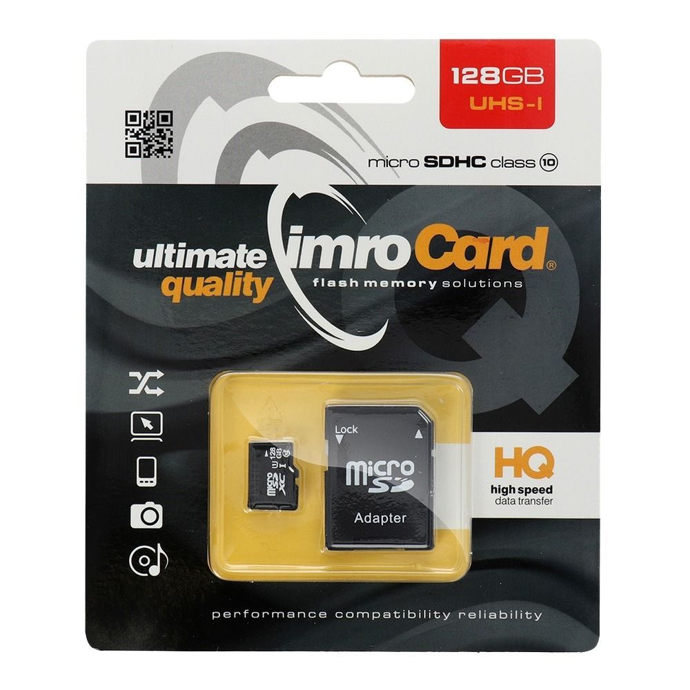 IMRO memory card microSD 128GB 100MB/s class10 UHS I with adapter SD IMRO memory card microSD 128GB 100MB/s class10 UHS I with adapter SD - Image 1