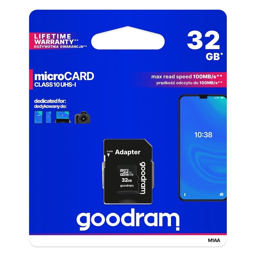 GOODRAM memory card microSD 32GB 100MB/s class 10 UHS I with adapter SD - Image 1