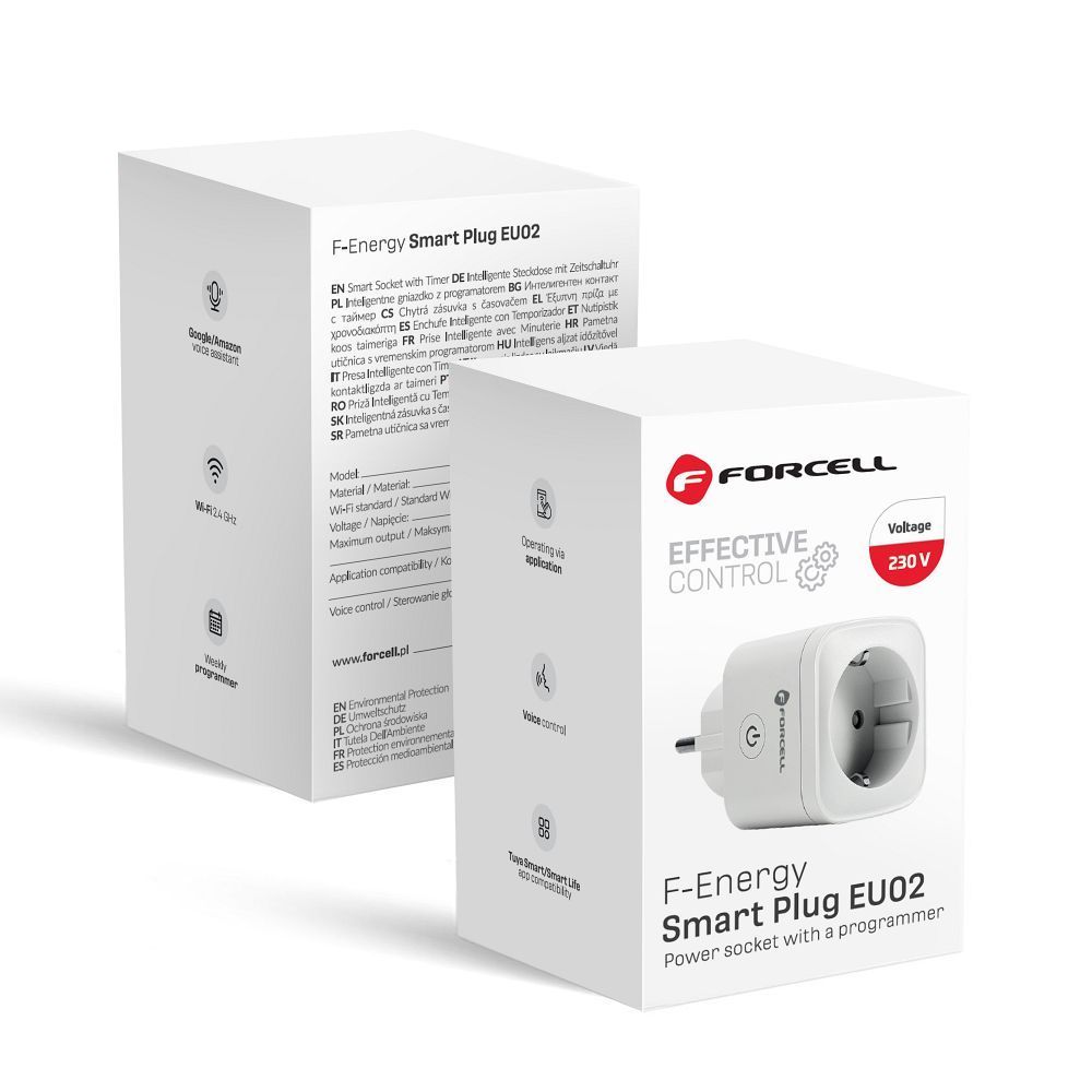 FORCELL F-ENERGY EU02 Smart Plug 230V with WiFi, programmer and Tuya/Amazon Alexa support - white FORCELL F-ENERGY EU02 Smart Plug 230V with WiFi, programmer and Tuya/Amazon Alexa support - white - Image 1