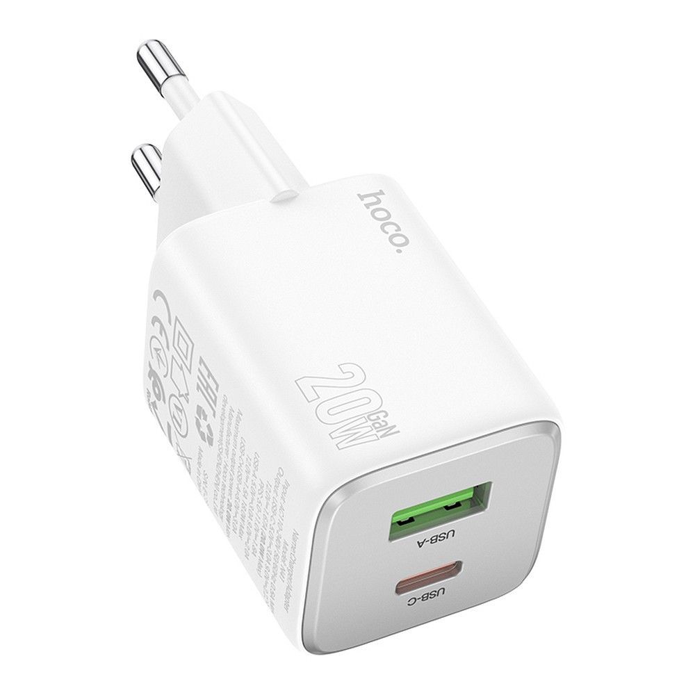 Phone charger Hoco USB A + USB C QC3.0 PD 3A 20W N41 white HOCO charger USB A + Type C PD QC 3A 20W N41 white - Image 1