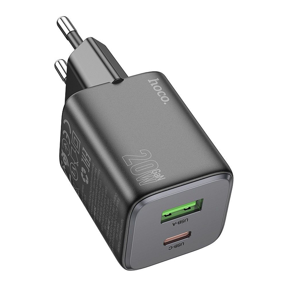 HOCO charger USB A + Type C PD QC 3A 20W N41 black - Image 1