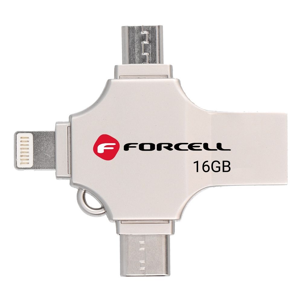 FORCELL F-DATA pendrive Metal Quad 16GB USB3.2 Gen 1 (USB A / Type C / Lightning / Micro USB) silver - Image 2