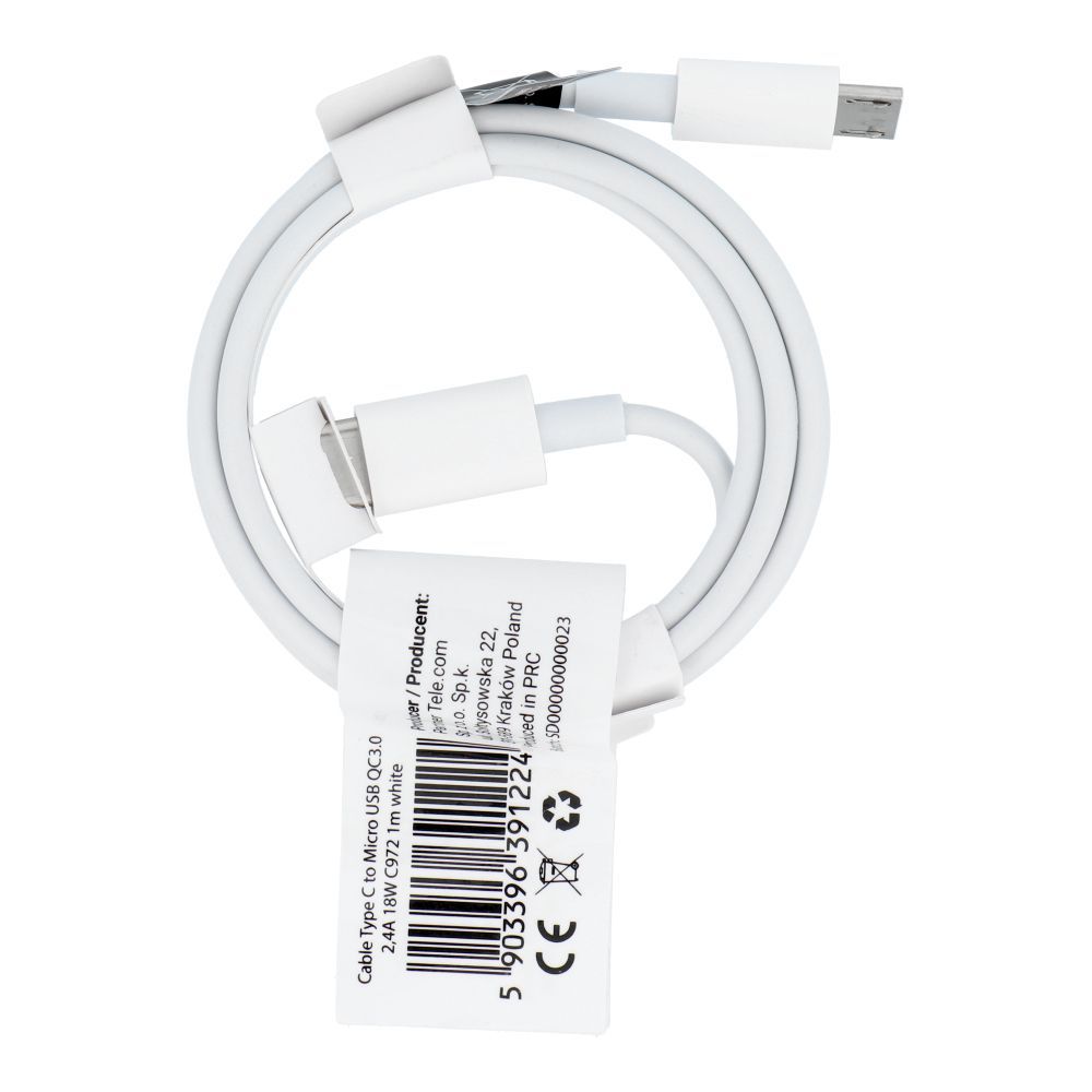 Cable USB C to Micro USB QC3.0 2,4A 18W C972 1 m white - Image 1