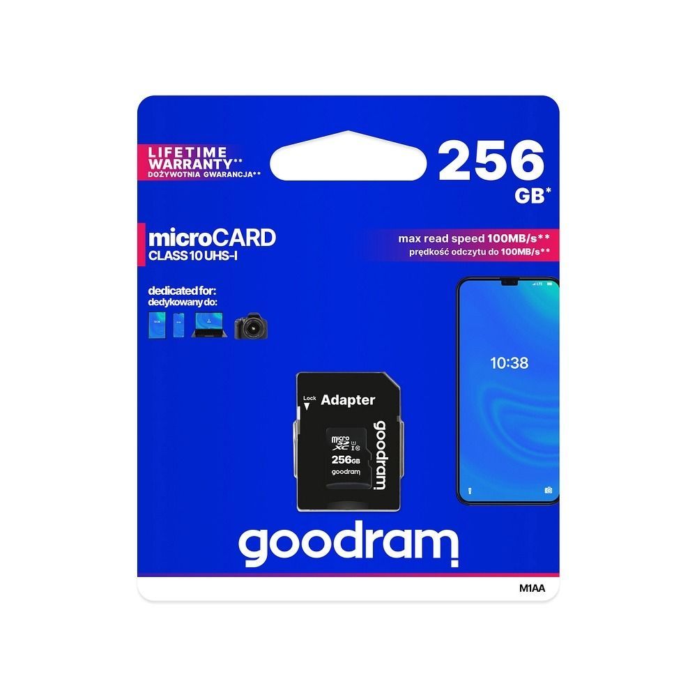 GOODRAM memory card microSD 256GB 100MB/s class 10 UHS I with adapter SD - Image 1