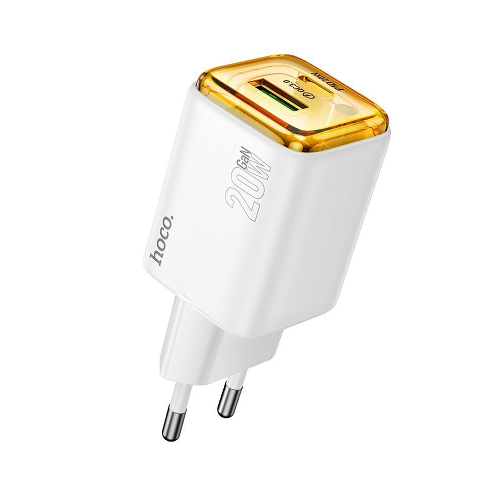 Phone charger Hoco USB A + USB C QC3.0 PD 3A 20W N52 white HOCO wall charger USB A + Type C PD QC3.0 3A 20W N52 white - Image 1