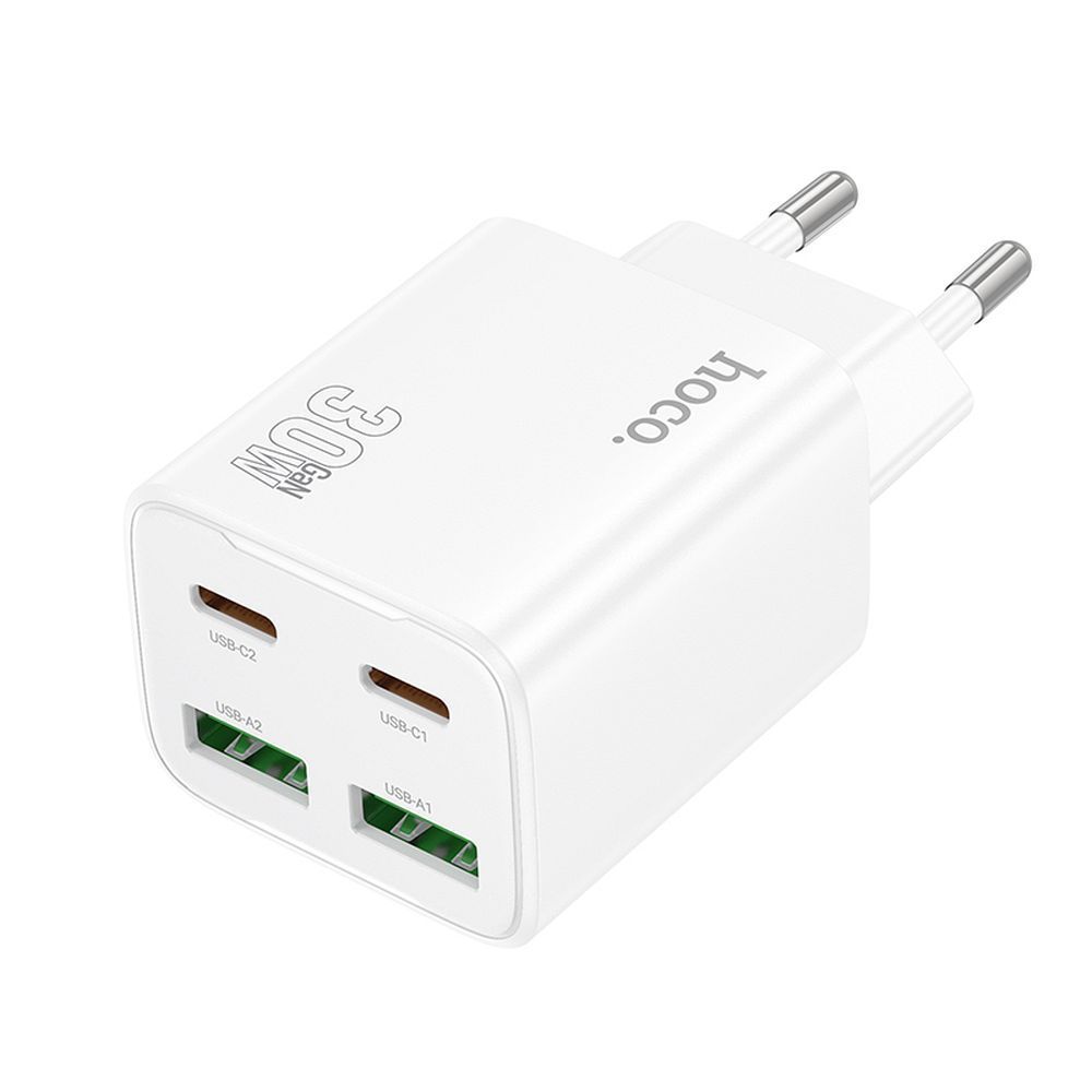 Phone charger Hoco 2 x USB C + 2 x USB A QC3.0 PD 3A 30W N56 white HOCO charger 2 x Type C + 2 x USB A PD QC3.0 3A 20W N56 white - Image 1