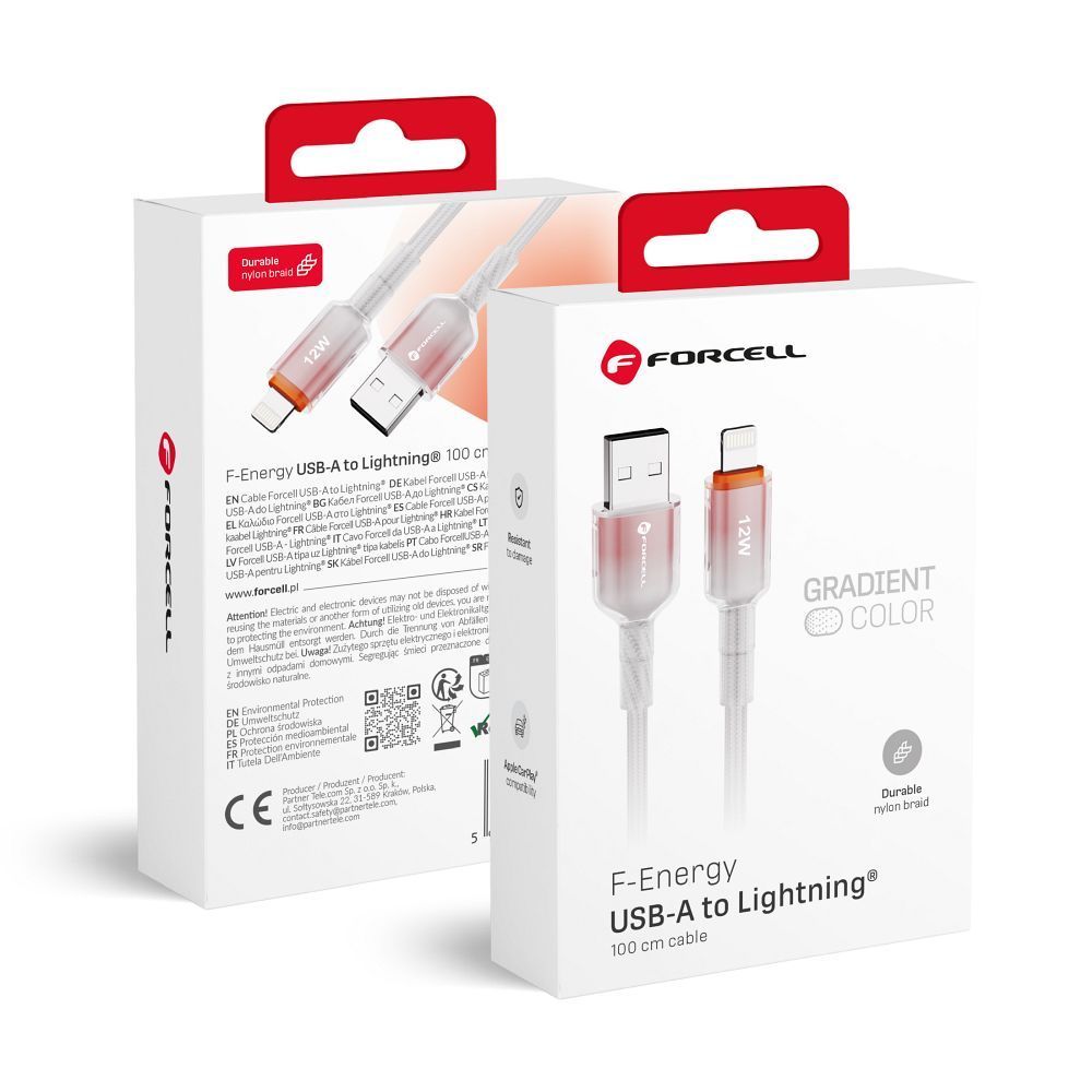 FORCELL F-ENERGY C353 cable USB A to Lightning 2,4A 12W Gradient 1 m white - Image 1