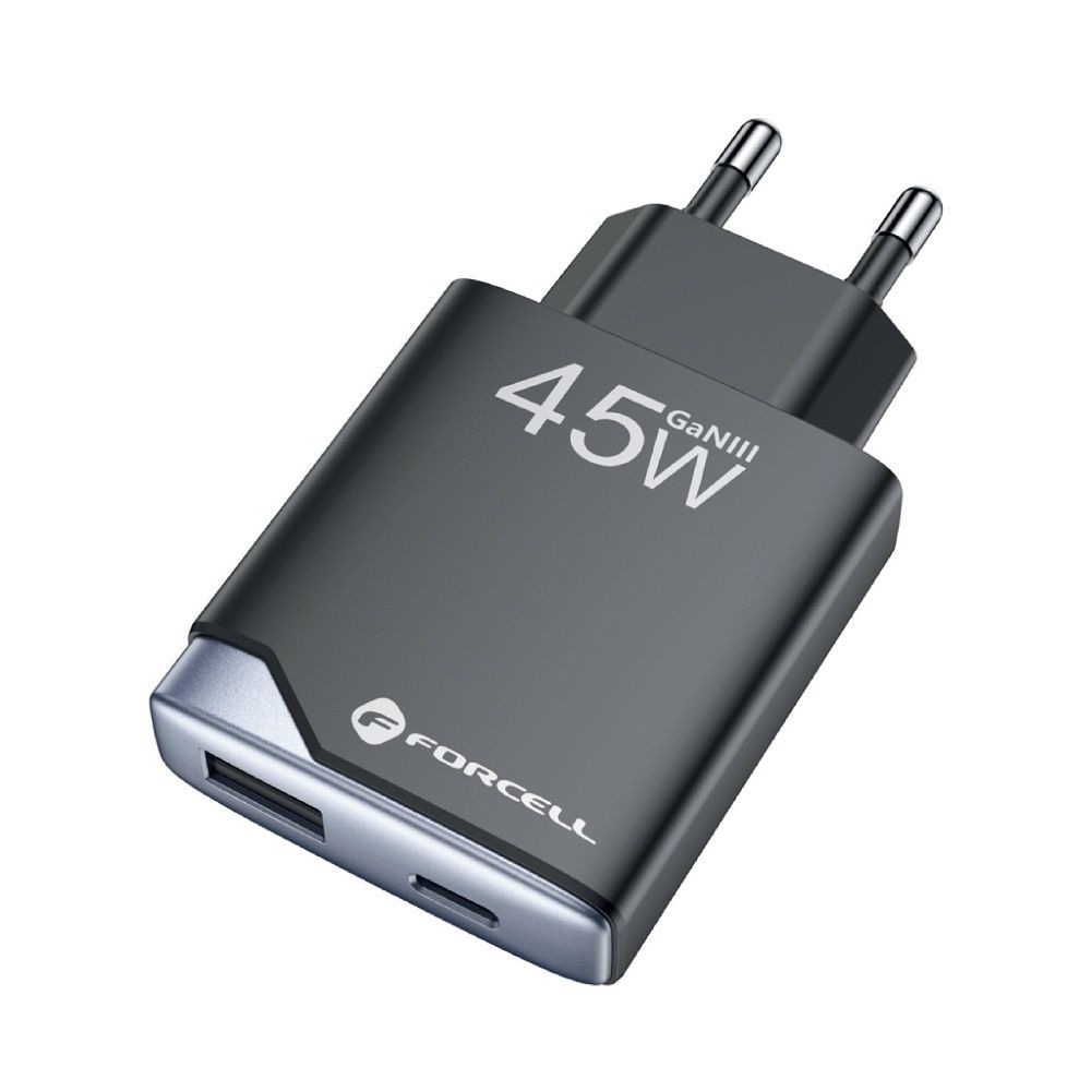 FORCELL F-ENERGY GaN III B245202(1A1C) Ultra Slim travel charger 1 x Typ C + 1 x USB A PD QC4.0 3A 45W black - Image 2