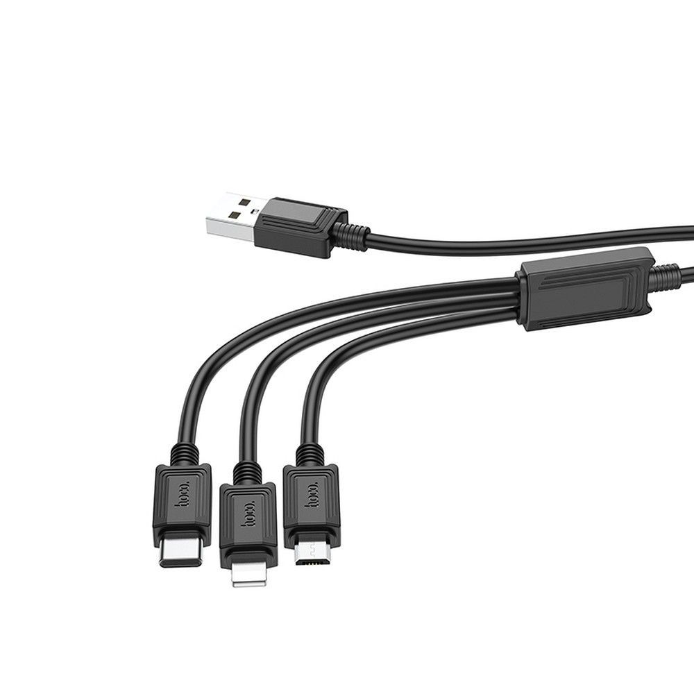 Cable 3in1 USB A to Lightning / Micro USB / USB C Hoco 2A X74 1 m black - Image 2