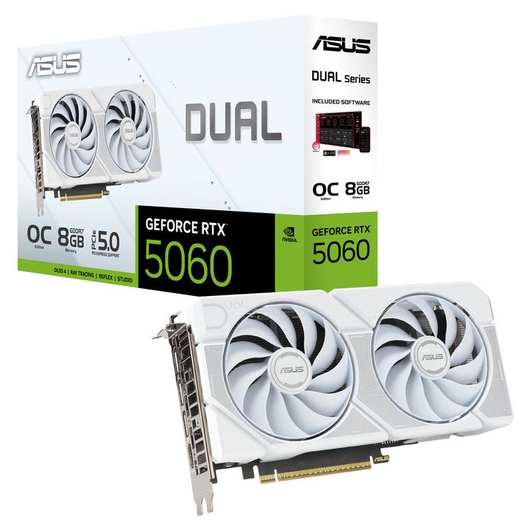 ASUS VGA DUAL-RTX5060-O8G-WHITE, 8GB, GDDR7 ASUS VGA DUAL-RTX5060-O8G-WHITE, 8GB, GDDR7 - Image 1