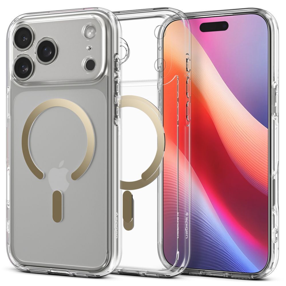 SPIGEN case ULTRA HYBRID MAG compatible with MagSafe for IPHONE 17 Pro Max clear gold SPIGEN case ULTRA HYBRID MAG compatible with MagSafe for IPHONE 17 Pro Max clear gold - Image 1