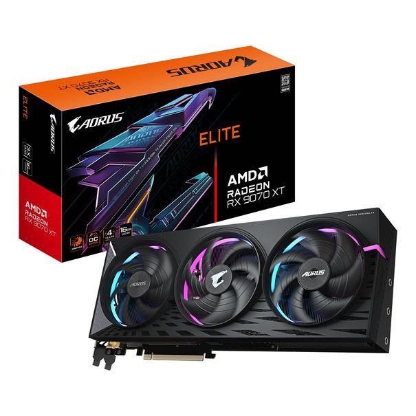 GIGA VGA 16GB Radeon RX9070XT AORUS Elite OC-16GD 2xDP/2xHDMI GV-R9070XTAORUS E-16GD - Image 1