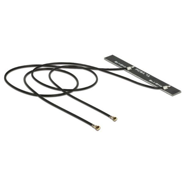 Antenne Doppel WLAN MHF® 4L Stecker WiFi 6 802.11 2 x 25 cm PCB internKlebemontage Delock - Image 1