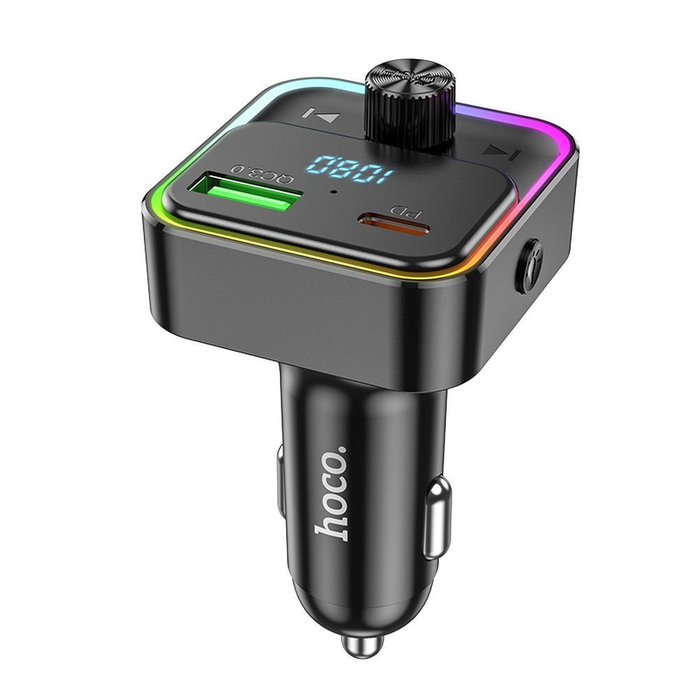 Car charger Hoco QC3.0 PD 30W with transmitter FM E81 black - Image 1