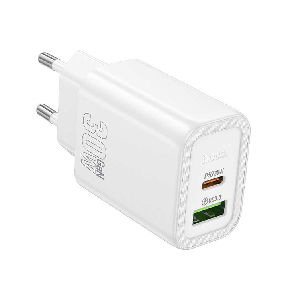 Phone charger Hoco USB A + USB C QC3.0 PD 3A 30W N63 white Phone charger Hoco USB A + USB C QC3.0 PD 3A 30W N63 white - Image 1
