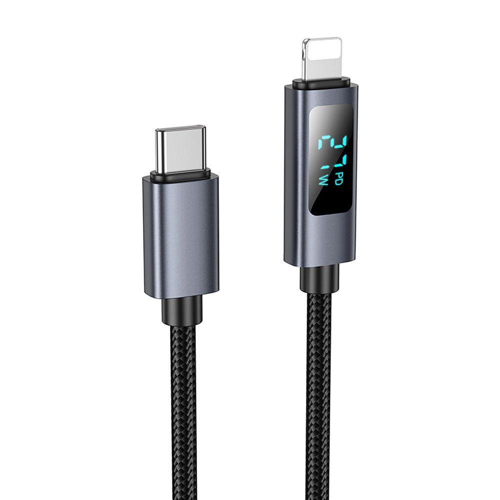 Cable USB C to Lightning Hoco PD 27W with display 1 m X112 black - Image 1