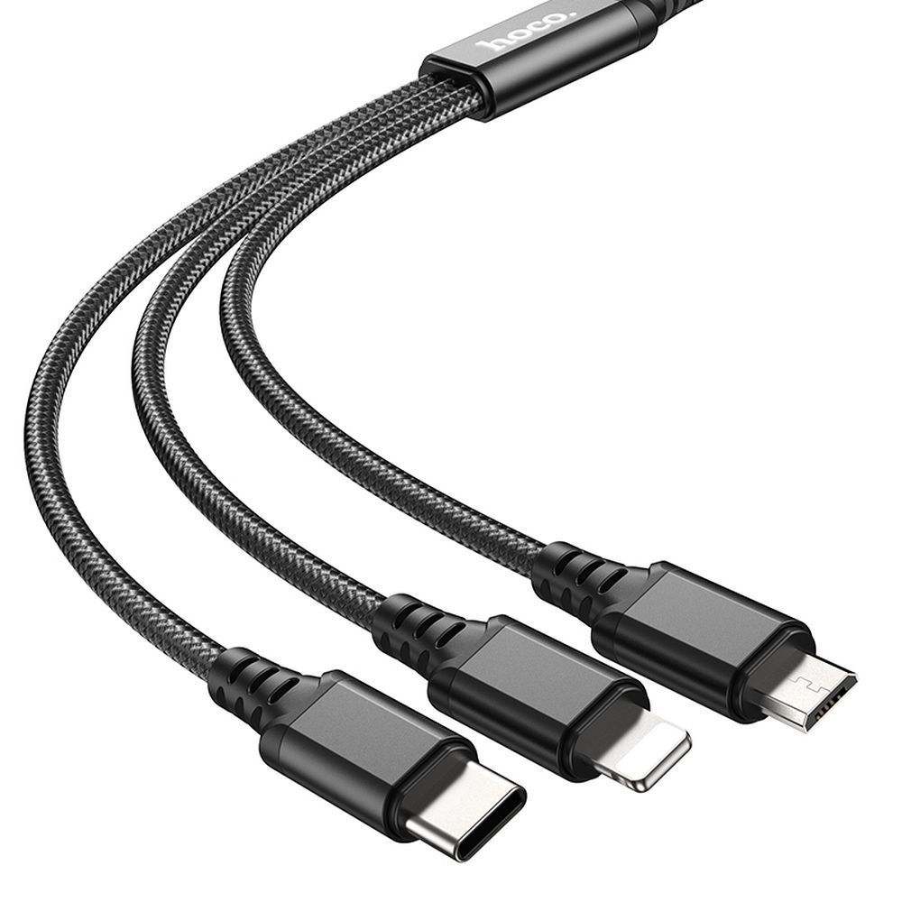 Cable 3in1 USB A to Lightning / Micro USB / USB C Hoco 2A 1 m X76 black - Image 2