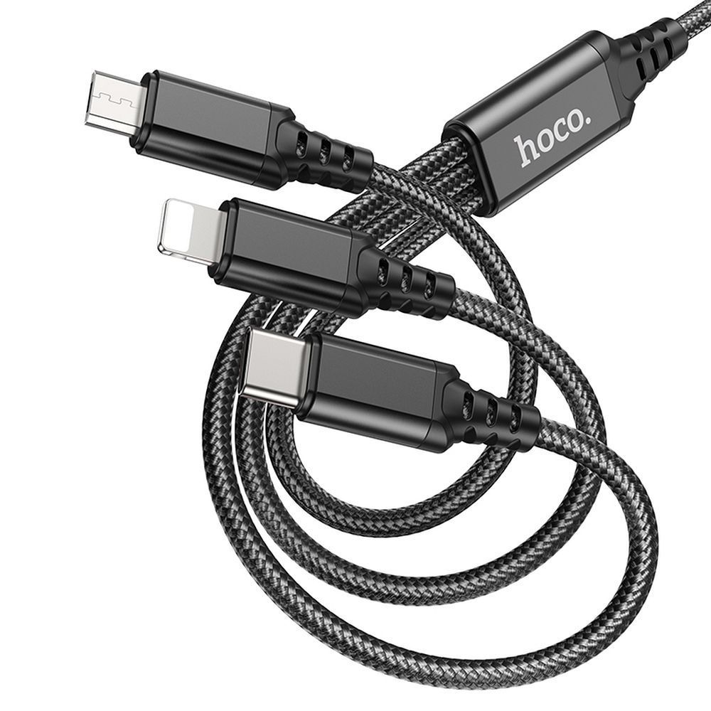 Cable 3in1 USB A to Lightning / Micro USB / USB C Hoco 2A 1 m X76 black - Image 1
