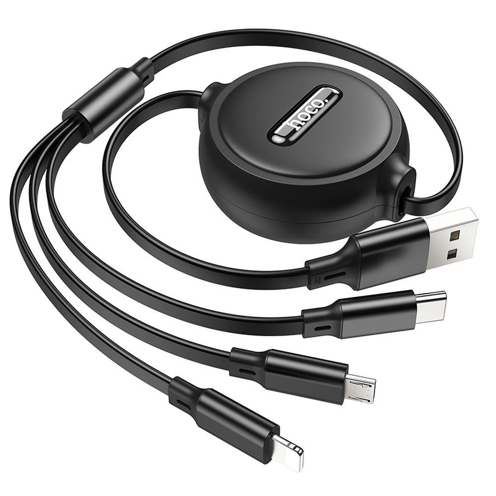 Cable 3in1 USB A to Lightning / Micro USB / USB C Hoco 2A 1 m X75 black - Image 2