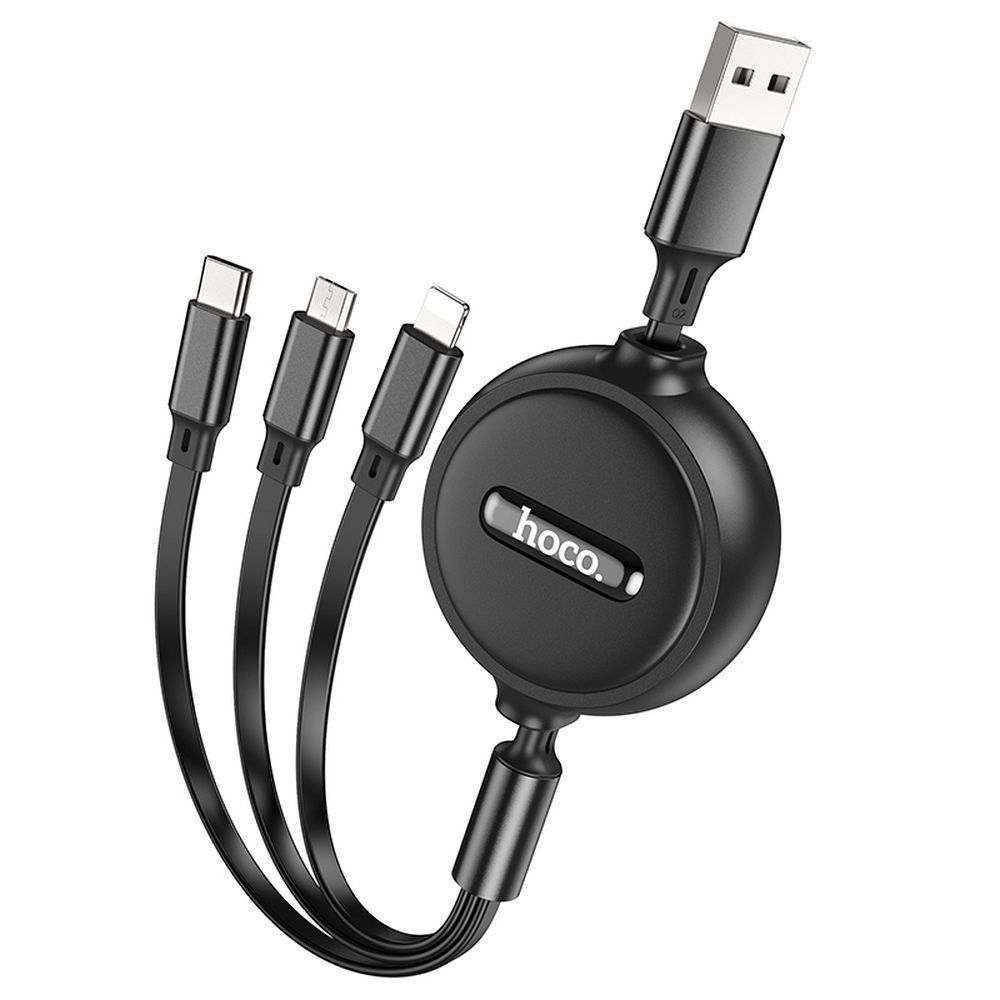 Cable 3in1 USB A to Lightning / Micro USB / USB C Hoco 2A 1 m X75 black - Image 1